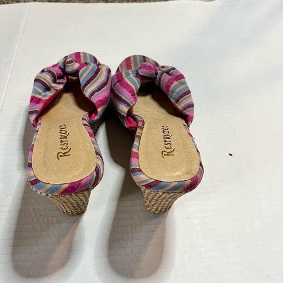 Restricted Tropicalcore Bohochic Pink/Purple/Blue Stripe Slide On Jute 3"Wedge 6 - Picture 2 of 5